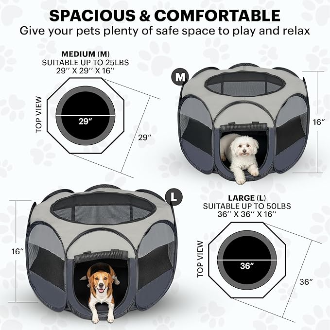 LAFYETTE - USA Based, Dog Cat Playpen, Puppy Kitten Pet Playpen Indoor Outdoor, Portable Pop Up Dog Kennel Tent Crate Cage for Dog Cat Rabbits, Foldable Pet Enclosure, Removable Top Cover, 36" x 16"