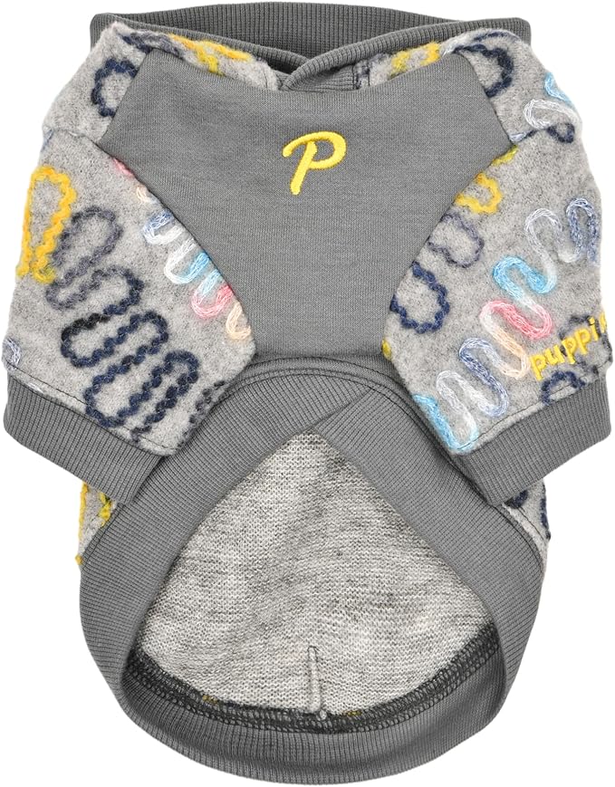Puppia Rory Cute Winter Hooded Fleece Shirts with Integrated Harness for Small and Medium Dogs, Melange Grey, Medium