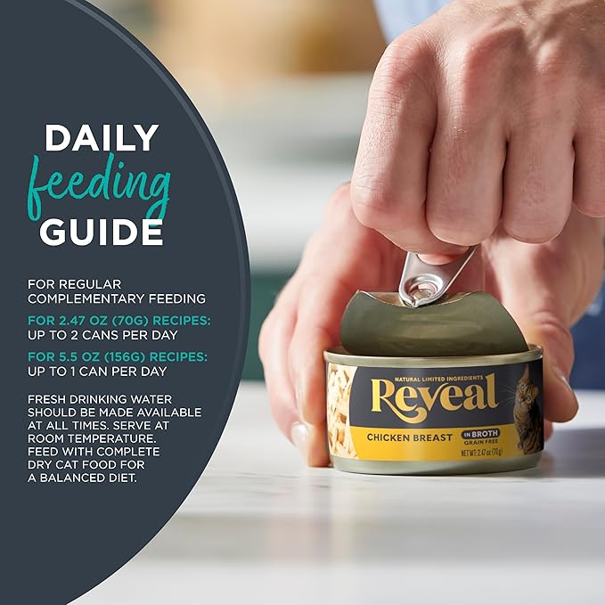 Reveal Natural Wet Canned Cat Food, 5-Flavor Variety Pack, Limited Ingredient, Grain Free, High Protein with No Artificial Additives, Fish Variety in Broth (30 x 2.47 oz Cans)