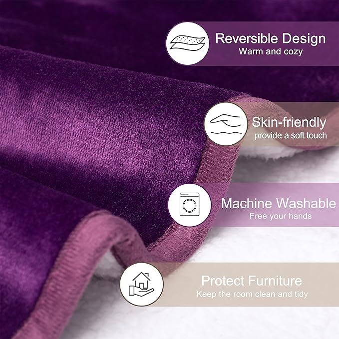 gogobunny Waterproof Bed Blanket, Reversible Sherpa Fleece Throw Blanket for Dog Puppy Cat, Furniture Cover Protects Bed Couch Sofa from Liquid Pee and Pet Fur (Dark Purple, 25x35 inches)