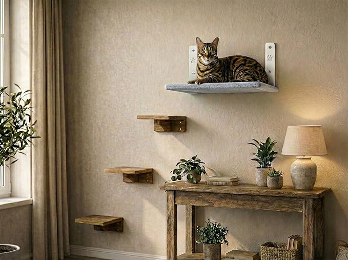 OtterPets Cat Wall Bed with Ultra-Soft Plush Cover, Foldable Cat Wall Hammock, Shelf Bed with 40 lb Metal Support, Removable Washable Hammock, Hardware for Drywall, Stud & Concrete