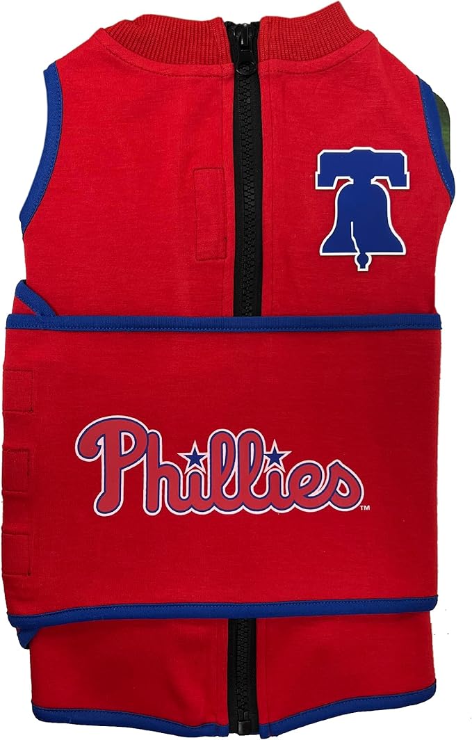 MLB Philadelphia Phillies Puffer Vest for Dogs & Cats, Size Large. Warm, Cozy, & Waterproof Dog Coat, for Small & Large Dogs/Cats. Best MLB Licensed PET Warming Sports Jacket