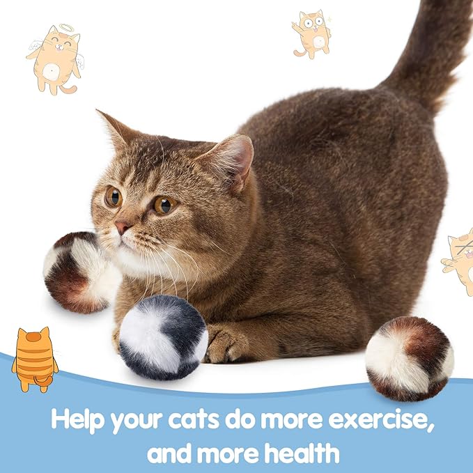Skylety 8 Pack Cat Pom Poms Ball with Catnip Large Cat Balls Soft No Bells Quiet Interactive Toys Cute Fuzzy Artificial Balls Faux Fur 2 Inches for Kitten Pet Gifts Chasing Playing Exercising Indoor