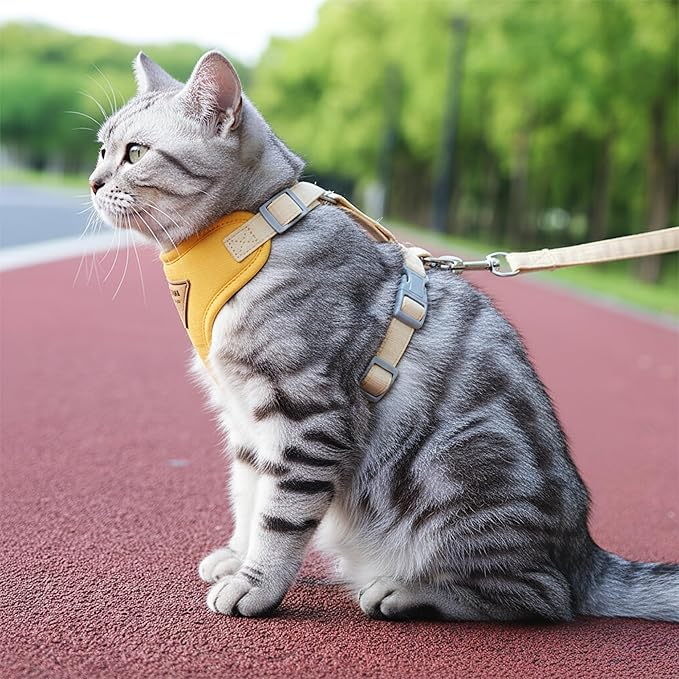 Escape-Proof Cat Harness and Leash Set - Adjustable and Comfortable - Ideal for Walking Cat Outdoors - Fits Small Dogs, Kittens, Medium, and Large Cats (Yellow, L)