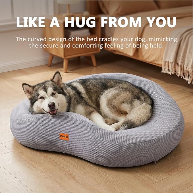 Orthopedic Memory Foam Dog Bed, Large Waterproof Pet Sofa with Sides & Removable Washable Cover, Non-Slip Bottom Supportive Couch for Large Dogs, Gray