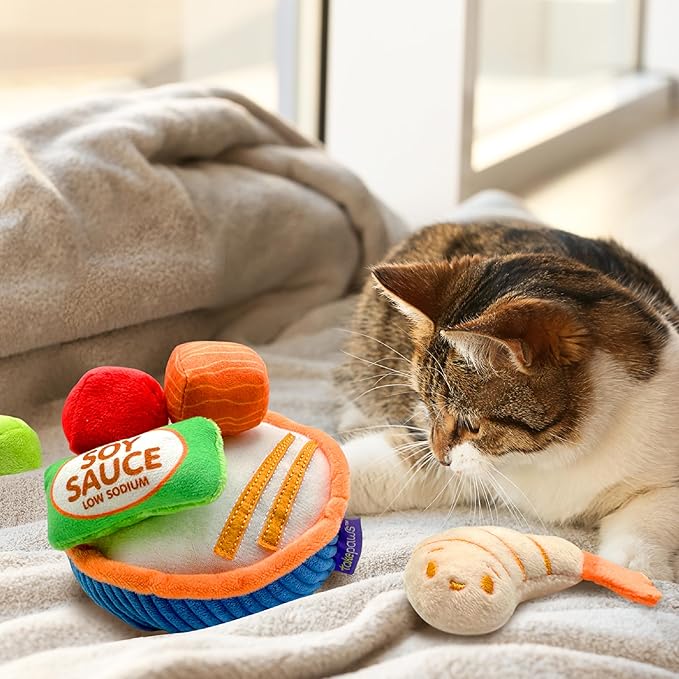 Pounce & Purr® Deluxe Interactive Cat Toy Set – 6 Piece Detachable Plush Catnip & Silvervine Playset with Themed Toys & Kicker Base