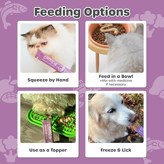 Choolip Squeeze Vita Stick Lickable Cat and Dog Treats, 49-Count Skin and Coat Variety Pack, Salmon and Pollack with Biotin and Vitamin E