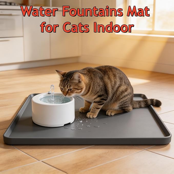 Silicone Dog Food Mat, 18.5x11 Non-Slip Waterproof Pet Food Mat with Raised Edge, Spill Proof Floor Protector for Automatic Feeders Indoor