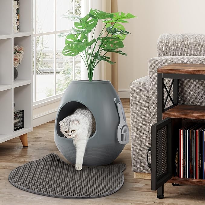 Eggloa6 Cat Litter Box Enclosure with 5PCS Litter Box Liners Plant Litter Box Large DIY Litter Box Furniture w/Cat Litter Mat, Smart Odor Removal System for Cats Kitty Bunny