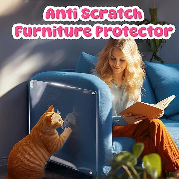 THLHKD Cat Scratch Furniture Protector: 8 Pcs Couch Protectors Tape from Cats Claws Scratching Single Sided Clear Sticky Sheets Proof Clawing Sofa Corner Protection Cover Anti Scratch for Furniture