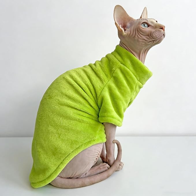 Sphynx Cat Clothes Sweaters, Sphynx Hairless Cat Clothes for Cats Only, Warm Sphinx Kitten Apparel Outfits Pajamas for Cornish Rex and Devon Rex,Christmas Halloween Costume, Green,XL