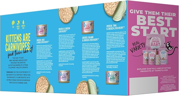 Tiki Cat Baby Pate Wet Cat Food for Kittens Variety Pack, 2.4 oz. Can (12 Count)