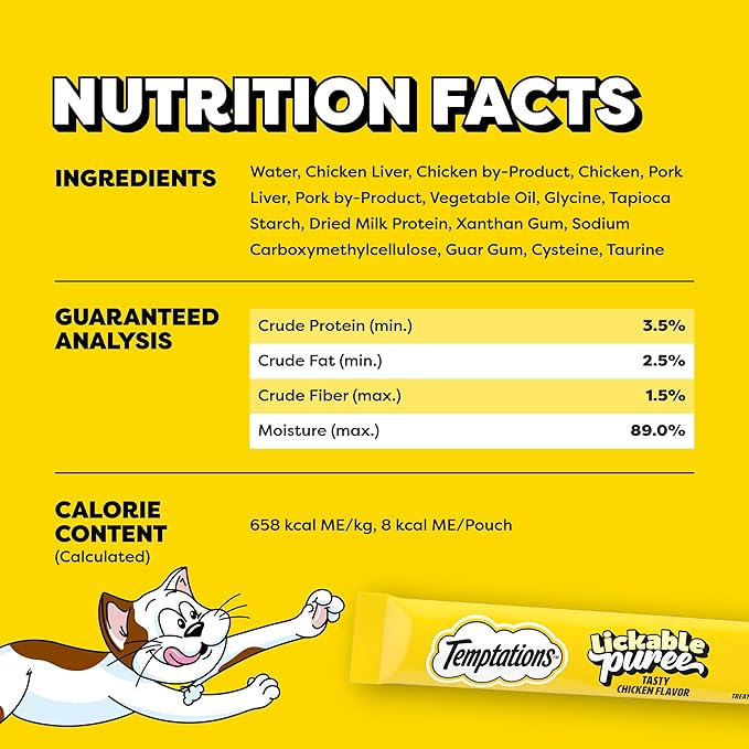 Temptations Creamy Puree Squeezable Lickable Cat Treats, Wet Cat Treats with Chicken, 0.42 oz. Tubes, 24 Count