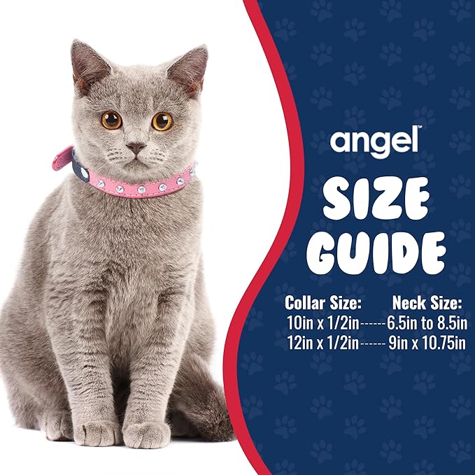 Studded Cat Collar, Genuine Leather Kitten Collar, Sturdy Breakaway Cat Collar with Bell and Elastic Stretch, Cat Accessories, Bubblegum Pink, 10 x 1/2 inches - Angel Pet Supplies
