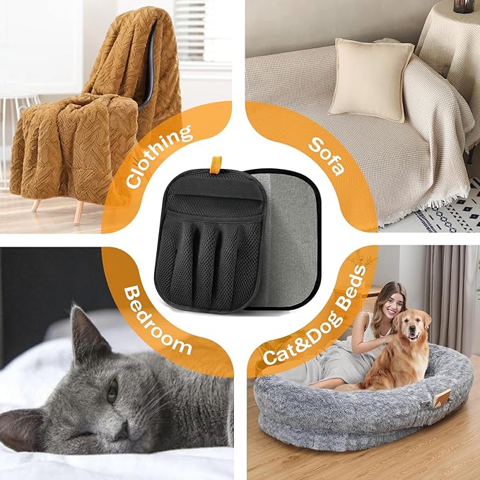 2-Pack Electrostatic Pet Hair Remover Gloves - Reusable Dog & Cat Grooming Mittens for Furniture, Carpet & Auto Upholstery - 5-Finger Design for All-Around Fur Cleaning