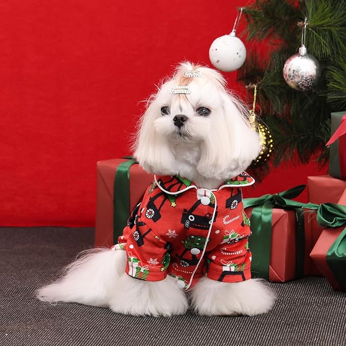 CuteBone Two-Leg Velvet Pet Christmas Pajamas Girl Dog Clothes - Soft, Cozy, and Stretchy Boy Pjs for Small, Medium Dogs and Cats Winter Sleepwear Apparel LTP16XL