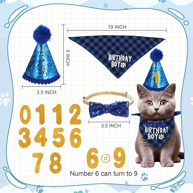 Zopeal Graduation Cat Toy Set Interactive Cat Toys Pack Including Feather Teaser Wand Plush Gift Outfit Mice Crinkle Balls and Pet Bell Balls, Puzzle for Indoor Cats Gift Basket for Kitten(Blue)