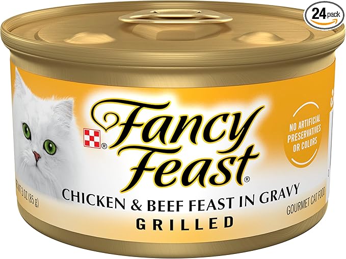 Purina Fancy Feast Grilled Wet Cat Food Chicken and Beef in Wet Cat Food Gravy - (Pack of 24) 3 oz. Cans