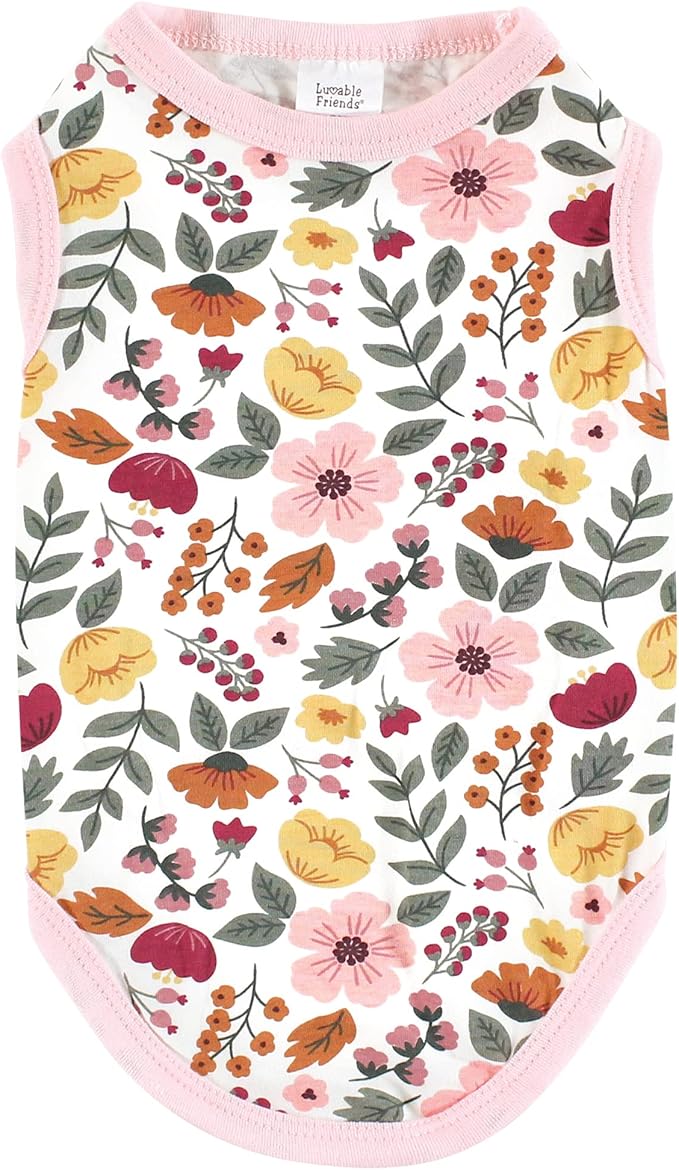 Luvable Friends Dog Pet Dog and Cats Cotton T-Shirts 2pk, Burgundy Floral Botanical, X-Large