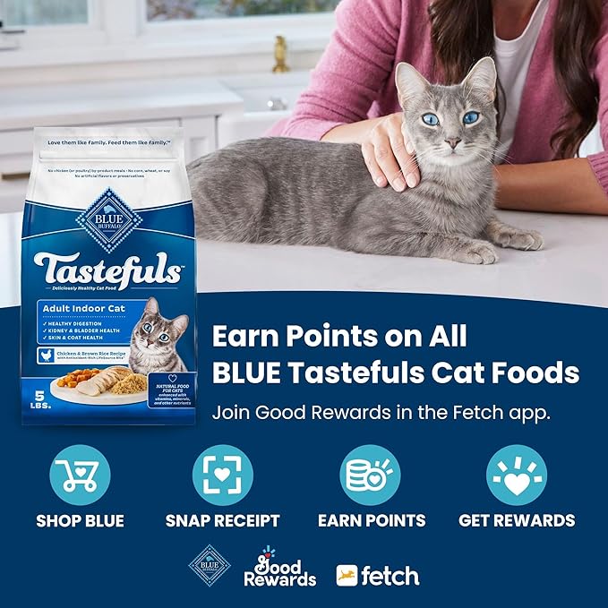 Blue Buffalo Tastefuls Natural Dry Food for Adult Cats 7+,Hairball Control,Chicken & Brown Rice Recipe,7-lb. Bag,(Pack of 2)