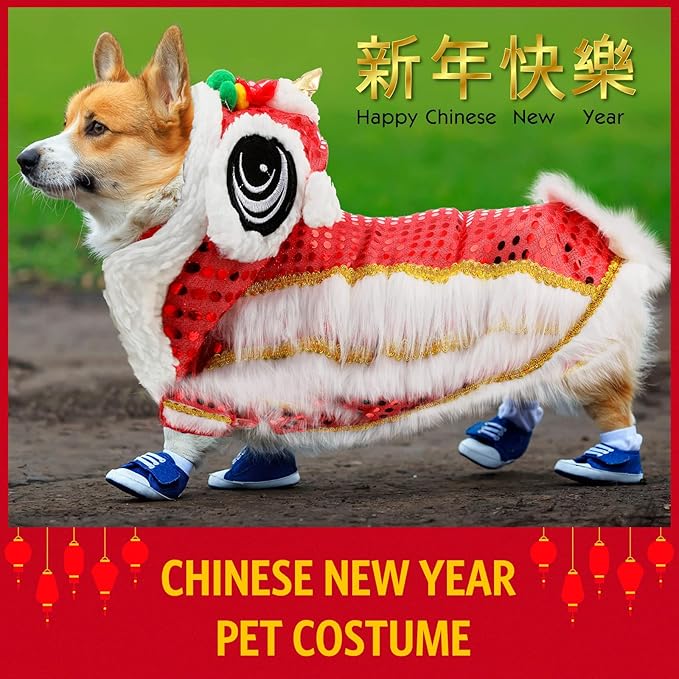 LEIFIDE Lion Dance Dog Costume Chinese New Year Pet Costume with Sequins Chinese Lion Dance Cloth Dog Clothes Hoodies Coat for pet New Year Spring Festival Dress up(2X-Large,Red)