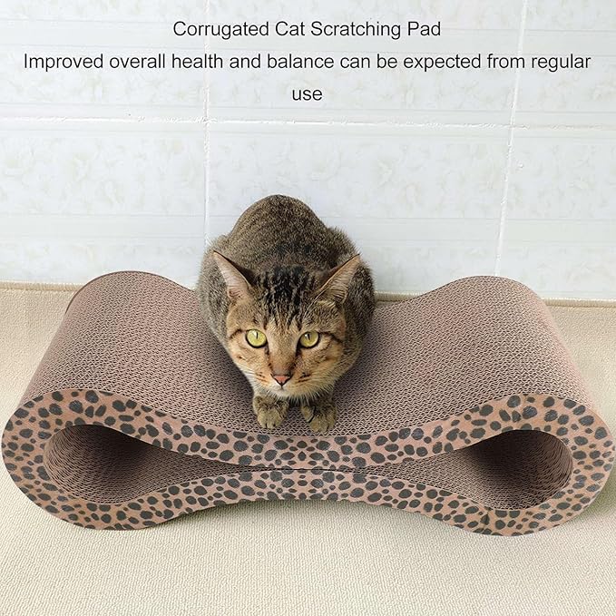Cat Scratcher Lounge, Corrugated Cardboard Scratch Pad, Extra Thick Ergonomic Design 22.05x8.27x7.09in - Protects Furniture, Reversible Durable Construction, Comfortable Bed for (Leopard Color)