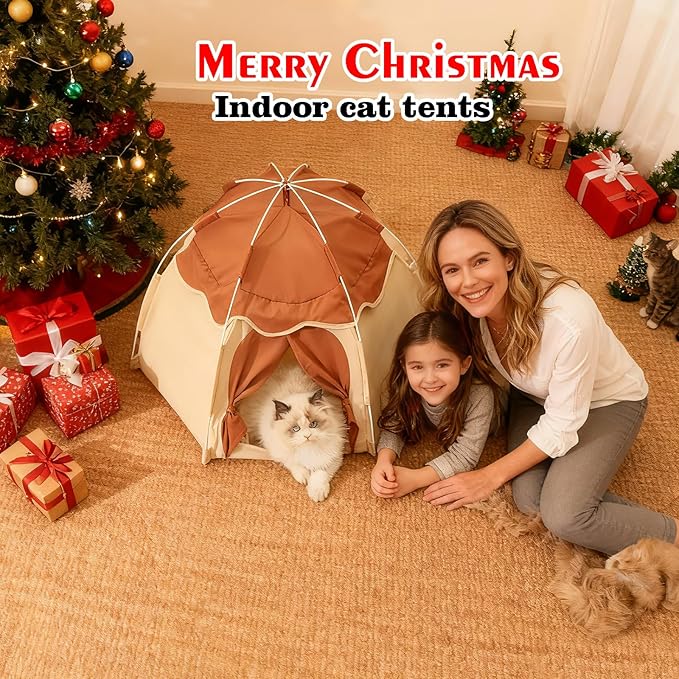 Gigreinc Cat Tent for Indoor, Indoor Dog House,Kitten Tent Suitable for Samll Dogs,Pet Cute Cave Nest Dog Houses(Beige, Medium)