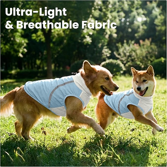 FUAMEY UV Protection Sleeveless Dog Shirt, Sun Protection Pet Summer T-Shirt with Zipper & Reflective Strips, Lightweight Quick-Dry Breathable for Medium Dog Breeds (Blue, M)