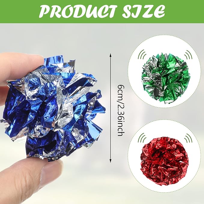 Silkfly 50 Pcs Polyester Film Crinkle Balls Cat Toys 2.36" Interactive Crinkle Ball, Colorful Balls Chew Toy for Cat Chase Ball Toys Attract Cats for Indoor Cats and Kittens to Keep Fit and Active