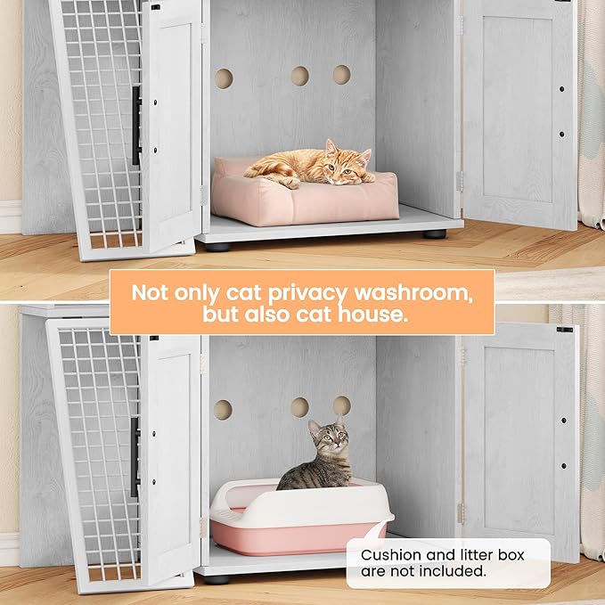 IDEALHOUSE Modern Cat Litter Box Enclosure with Platform, Double Layer Hidden Litter Box, Indoor Washroom, Villa Cat House with Ladder, 33.5" l x 17.9" w x 41.9" h,White
