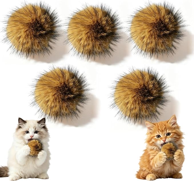 Cat Toy Faux Rabbit Fur Ball,2026 New Soft Rabbit Fur Catnip Balls (5PCS)