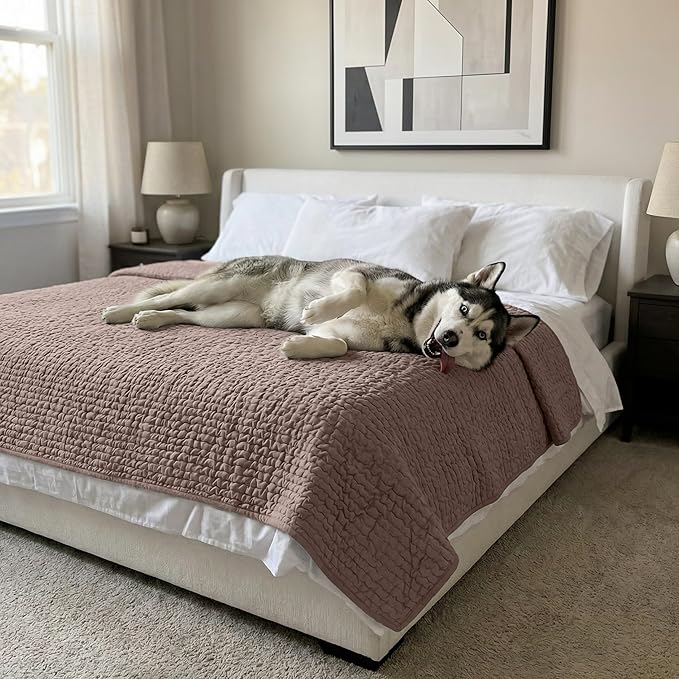 PAULATO BY GA.I.CO. Waterproof Blanket for Bed – King Absorbent Couch Cover – Machine Washable Stain-Resistant Pad for Large Sofa – Pets Cat & Dog Friendly Furniture Protector - Marsala