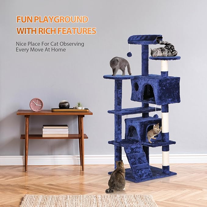 54-Inch Cat Tree Multi-Level Condo Tower Bed Furniture Kitten Play House with Scratching Posts