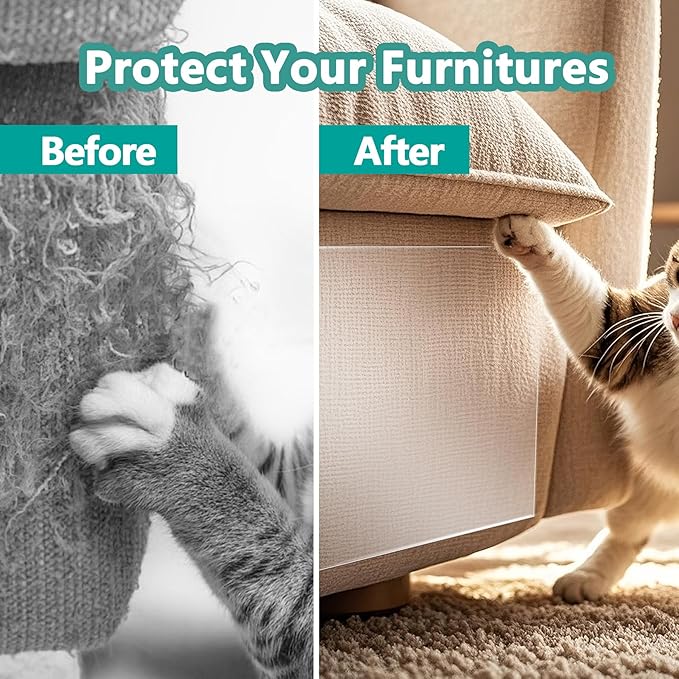 Cat & Dog Scratch Protector 12-Pack (12"x16"/30x40cm) - Clear Self-Adhesive Furniture Tape, Cut to Fit,No Residue Removable Couch Guard for Sofa Door Walls