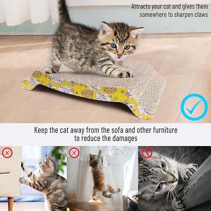 PrimePets Cat Scratcher Lounge 2-Pack, Reversible S-Shaped Corrugated Cardboard Cat Scratch Pad, Durable Cat Bed for Indoor Kittens & Small Cats, Includes Catnip, 17 x 8.5 Inches