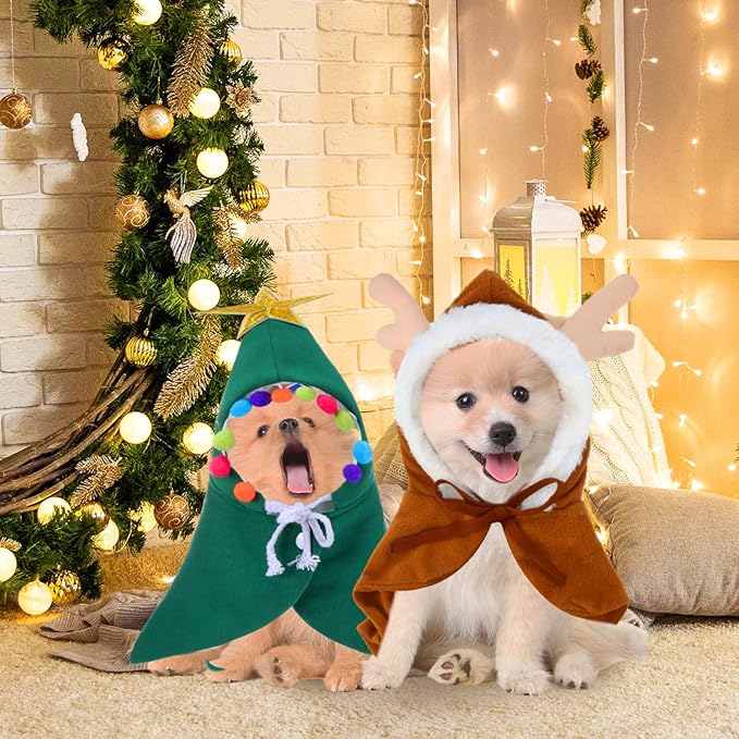 Aliceset 4 Pieces Cat Christmas Outfit with Collar Christmas Pet Costume Adjustable Christmas Cat Costumes Elk Reindeer Christmas Hat Cats Clothes Cute Cat Cape for Christmas Puppy Cat, 4 Designs