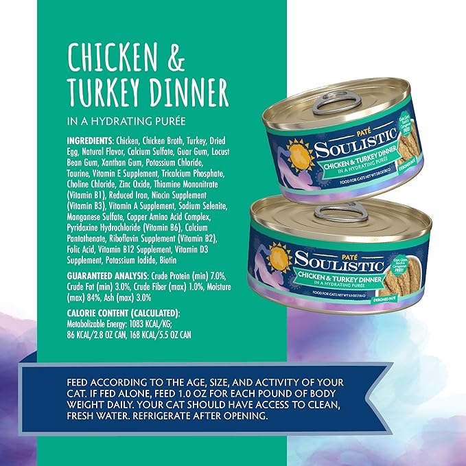 Soulistic Paté, Chicken and Turkey Dinner in a Hydrating Purée, 2.8oz Can, Pack of 12