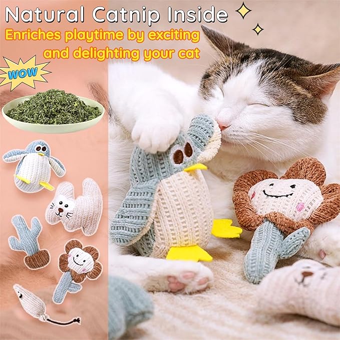 Cat Toy Kicker Pillows, Plush Catnip Cat Mouse Toy Interactive Cat Toy for Kitten Felines Chew Enrichment, Soft Mouse 4.72” Size for Bored Indoor Adult Cat Cuddle Teething Scratch Self Play