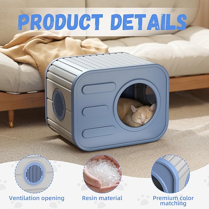 Insulated Outdoor Cat House Weatherproof, Plastic Feral Cat Houses for Outdoor Indoor Cats with Camera-Shaped, Stackable Outside Cat House Shelter for Several Cats, Easy to Assemble, Blue