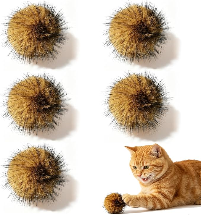 5pcs Cat Toy Faux Rabbit Fur Ball,Soft Fluffy Rabbit Fur Catnip Ball,Washable & Fun to Chase for Interactive Bonding