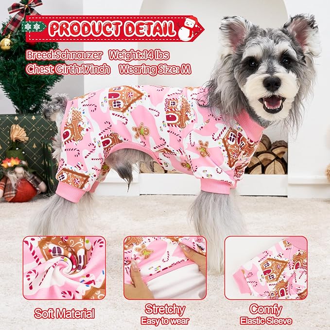XPUDAC Dog Christmas Pajamas Stretchy Dog Clothes for Small Medium Dogs Girl Christmas Puppy Outfit Pet Jumpsuits Pjs Winter Cat Costume, Pink, L