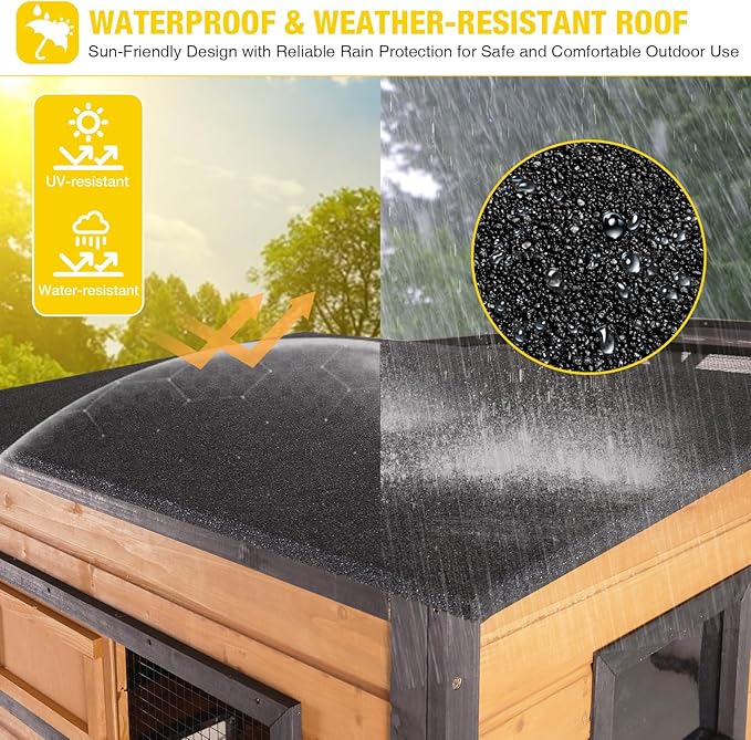 Aivituvin Large Catio Cat Enclosure Window for Outdoor Cats, Weatherproof Cat House with Roof, Resting Platforms & Windows, Indestructible Feral Cat Shelter for Backyard - Black and Brown