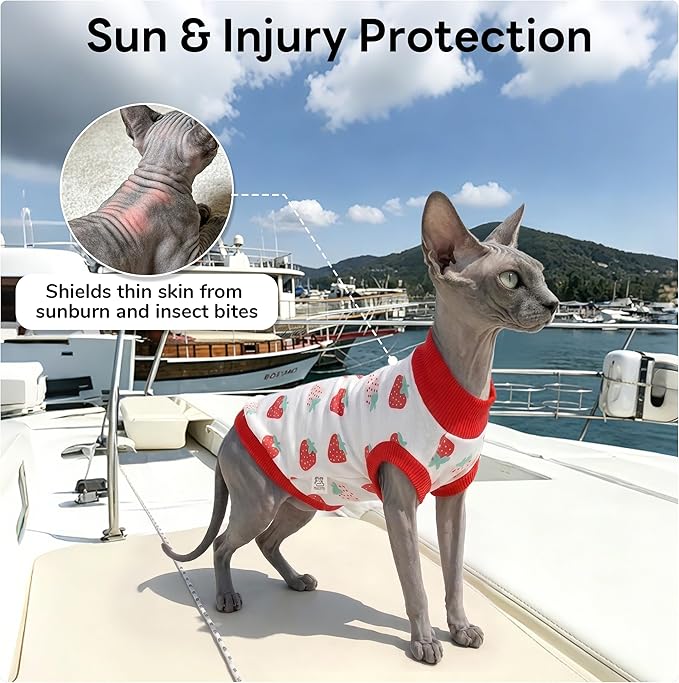 PUMYPOREITY Sphynx Cat Clothes: Stretchy Sweater, Soft Hairless Shirt, Pullover Pajamas, Turtleneck for Sphynx Cornish Rex, Devon Rex - Red, M