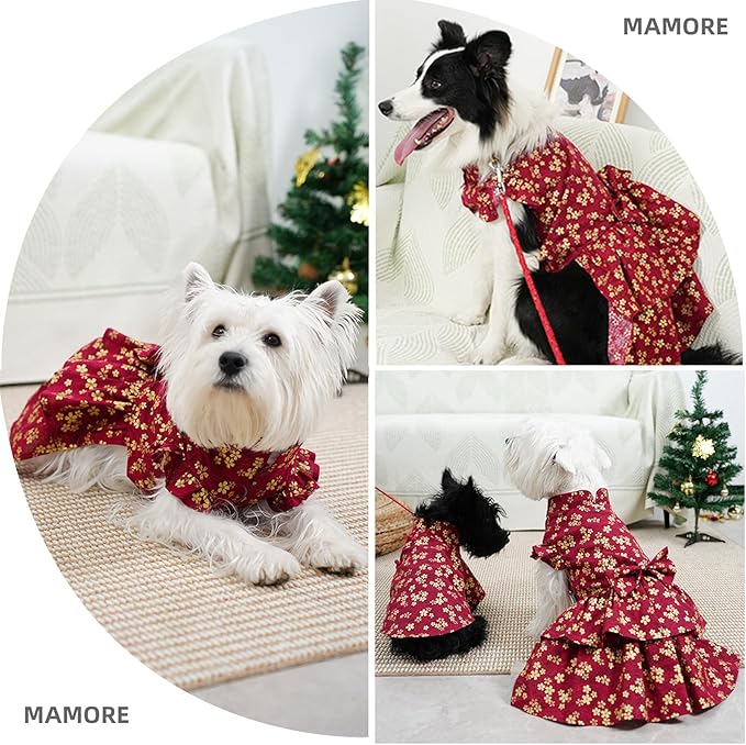 MAMORE Dog Shirts Dress, Elegant Embroidery Couple Dog Clothes for Girl Boy Small Medium Dogs Puppy Cats Set (Red Dress, Large)