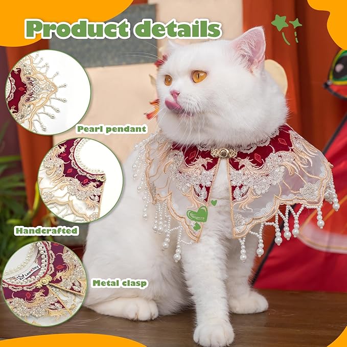 Silk New Year Pet Outfit for Cats & Small Dogs – Embroidered Vintage Pattern, Metal Buckle, Cat Costume Photo Prop for Birthday & Holiday