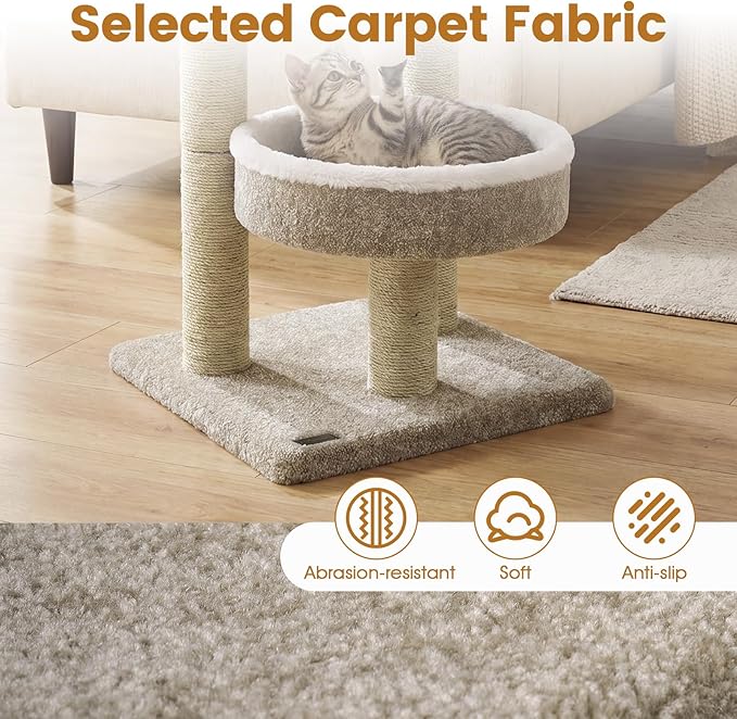 PETSITE 24-inch Small Cat Tree, Multi-Level Modern Cat Tower with Scratching Posts, 2 Comfy Cat Beds, and Interactive Hanging Ball, Ideal for Indoor Cats and Kittens (24-inch Tall)