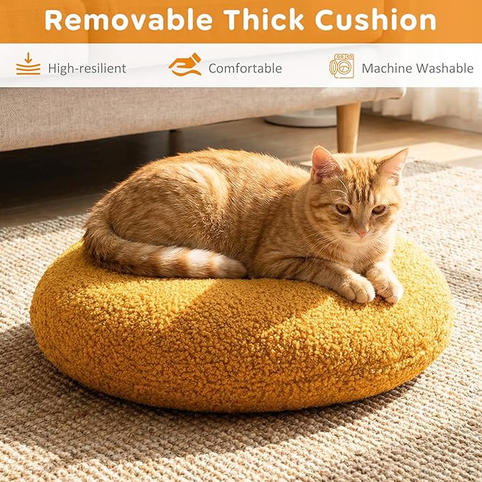 PETSITE 3-in-1 Burger-Inspired Cute Cat House, Multifunctional Cat Ottoman with Interactive Cute Chicken Drumstick-Shaped Toy and Removable Soft Cushion, Cat Hideaway Footstool for Indoor Cats