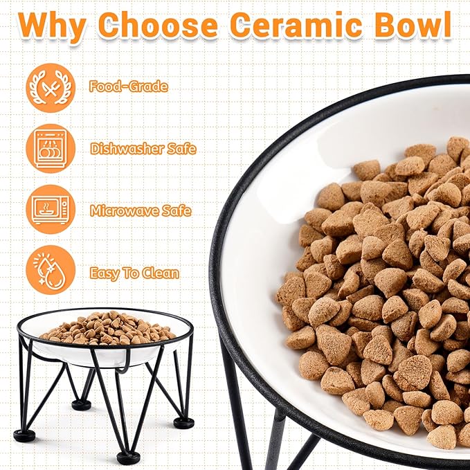 Elevated Ceramic Cat Bowls – Whisker-Friendly & Anti-Vomiting, Non-Slip Raised Cat Food Dishes – Stylish, Safe & Hygienic Feeding Set (2-Pack)
