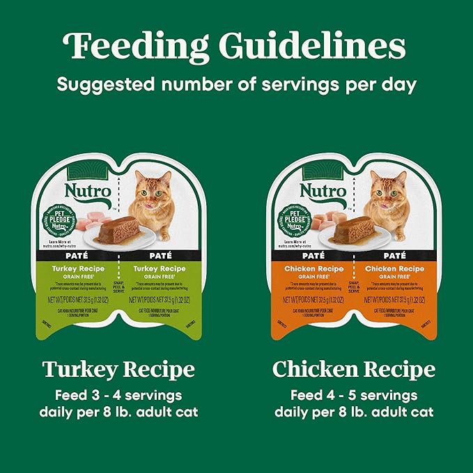 Nutro Wet Cat Food Pate Multipack: Cat Food Wet Turkey Recipe and Chicken Recipe, 2.64 oz. Trays (12 Count, Pack of 2)