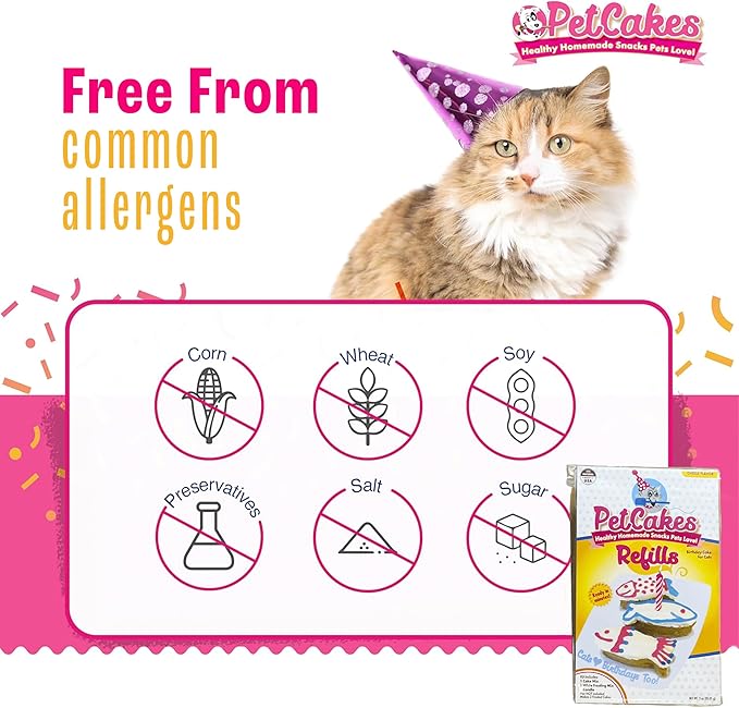 PetCakes Birthday Treat Mix Refills for Cats - Make Healthy Cakes - Includes 1 Cake Mix, 1 Frosting & Candle, Cheese Flavor - Net Wt. 3oz